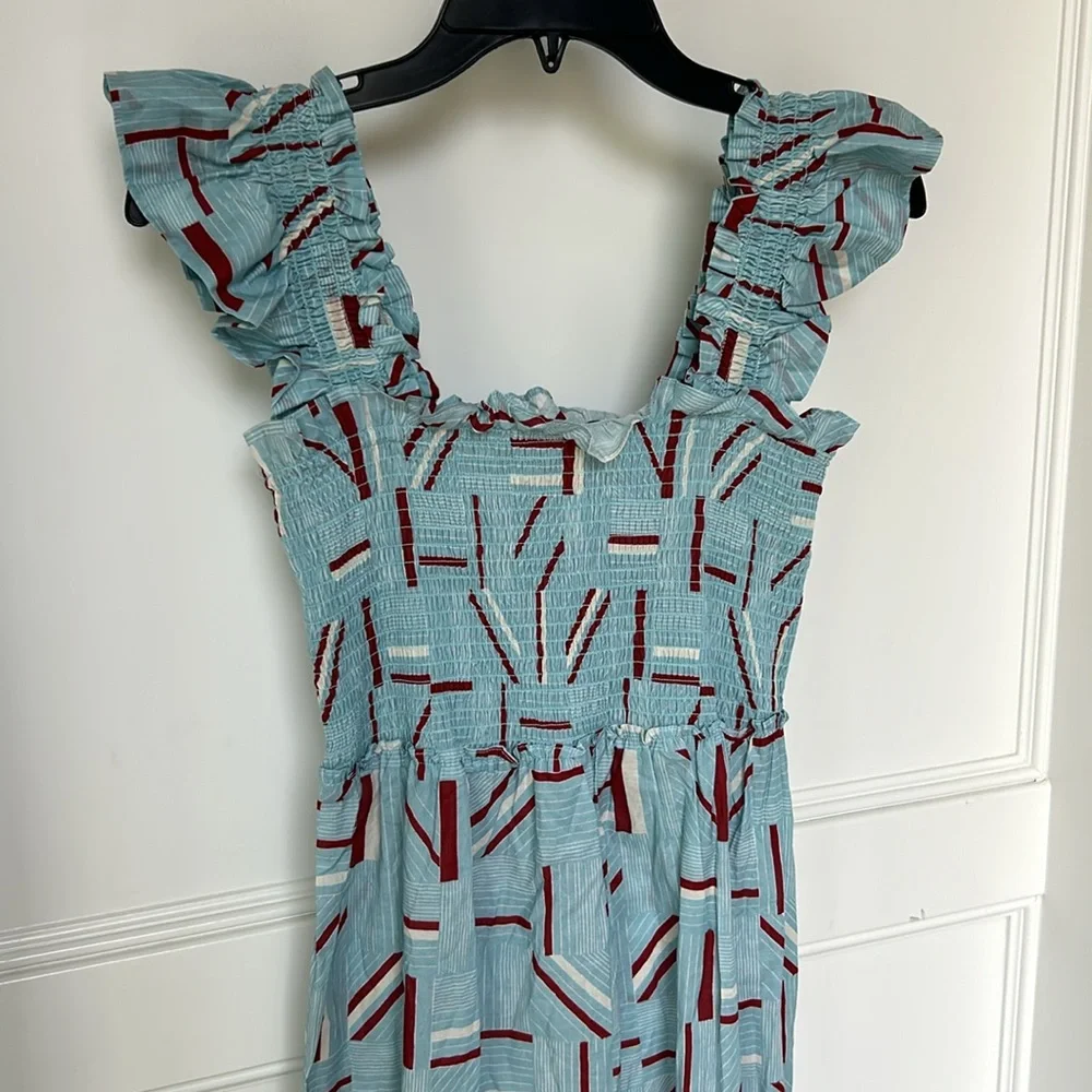 Tuckernuck Flutter Smocked Ruffle Maxi Dress Blue Red Color womens Size Medium - Picture 3 of 13